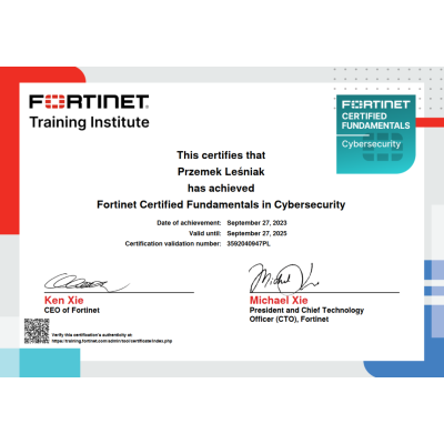 Fortinet_Certified_Fundamentals_in_Cybersecurity Przemysła Leśniak